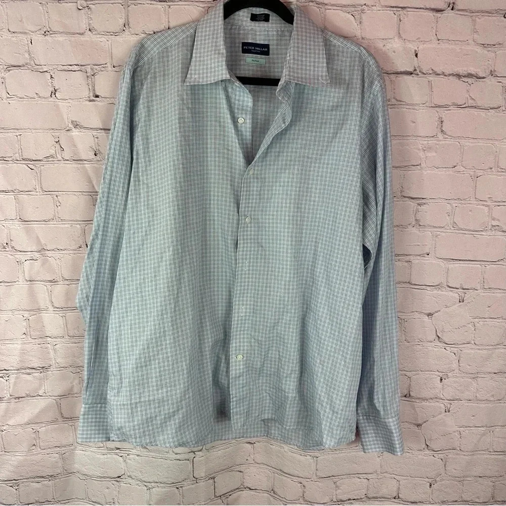 Peter Millar collection flex finish men's cotton plaid long sleeve shirt sz XL